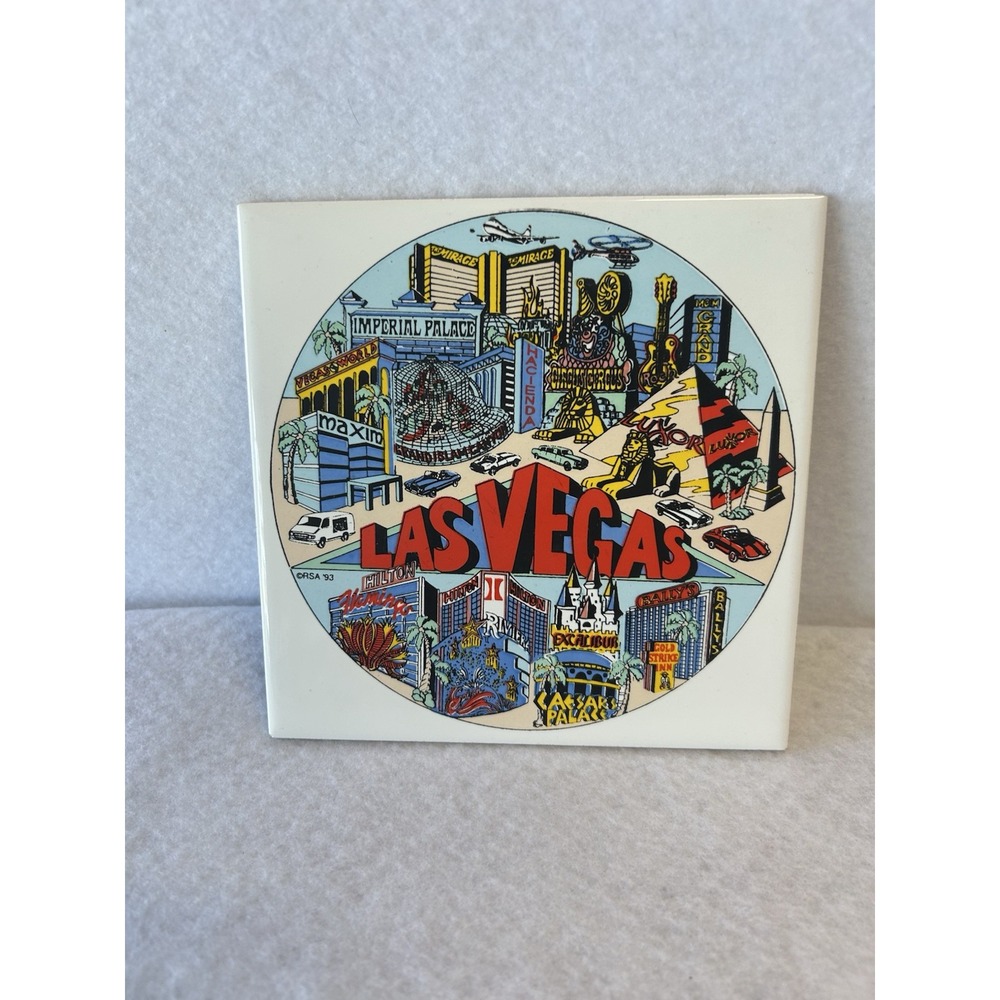 Vintage 1993 Collectible Souvenir Las Vegas Decorative Wall Hanging Ceramic Tile
